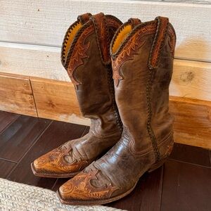 Old Gringo Cowboy Western Boots brown braided whipstitche tooled leather trim